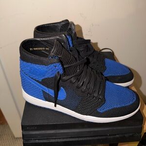Jordan 1 flyknit Black and Blue High-Top Sneakers